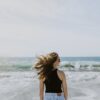 sea, ocean, blue, water, nature, wave, people, girl, woman, back