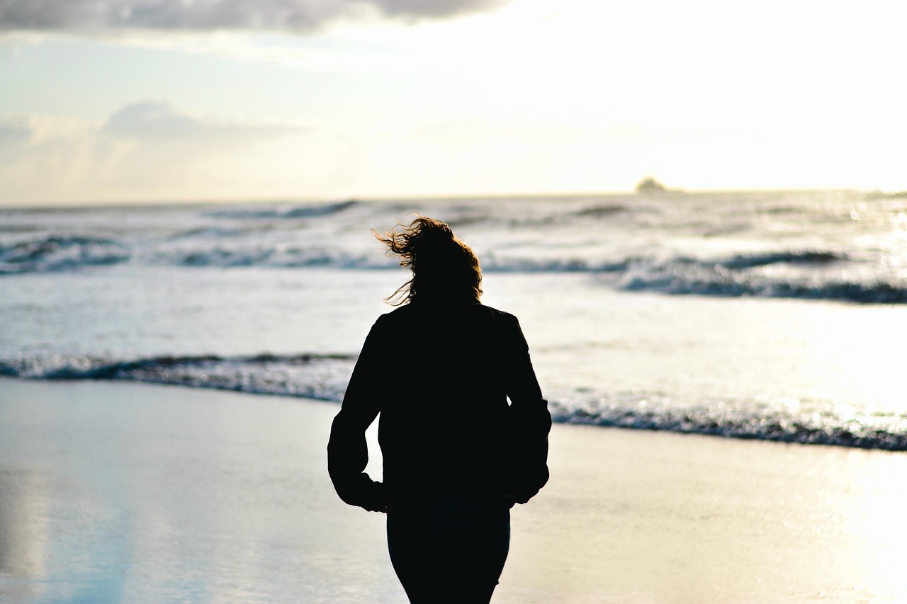 sunset, beach, woman, walk, nature, sea, coast, outdoors, vacation, leisure