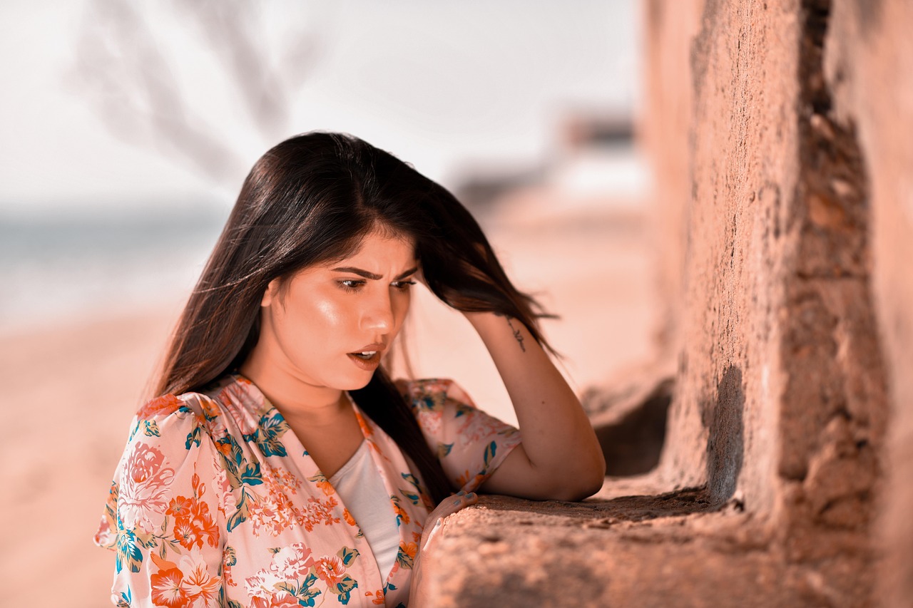 beach, woman, worried, outdoors, nature, female