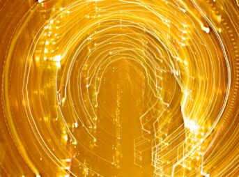 a yellow abstract background with lines and dots