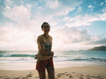 a person standing on a beach
